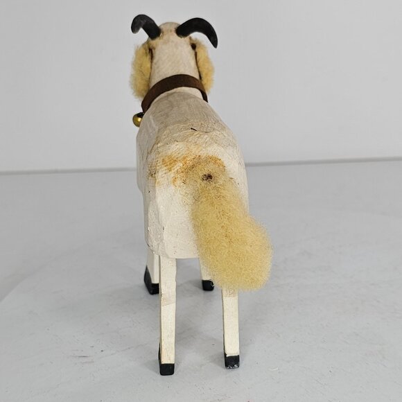 Bob Sprengelmeyer Handcrafted Wooden Goat Figurine With Fluffy Tail Horns Signed - Picture 7 of 9